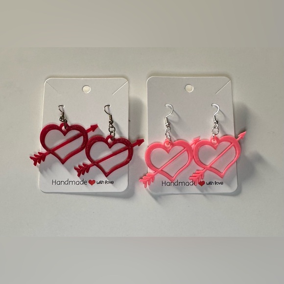 Handmade Accessories - Handmade Heart Arrow Earrings Red or Pink NEW